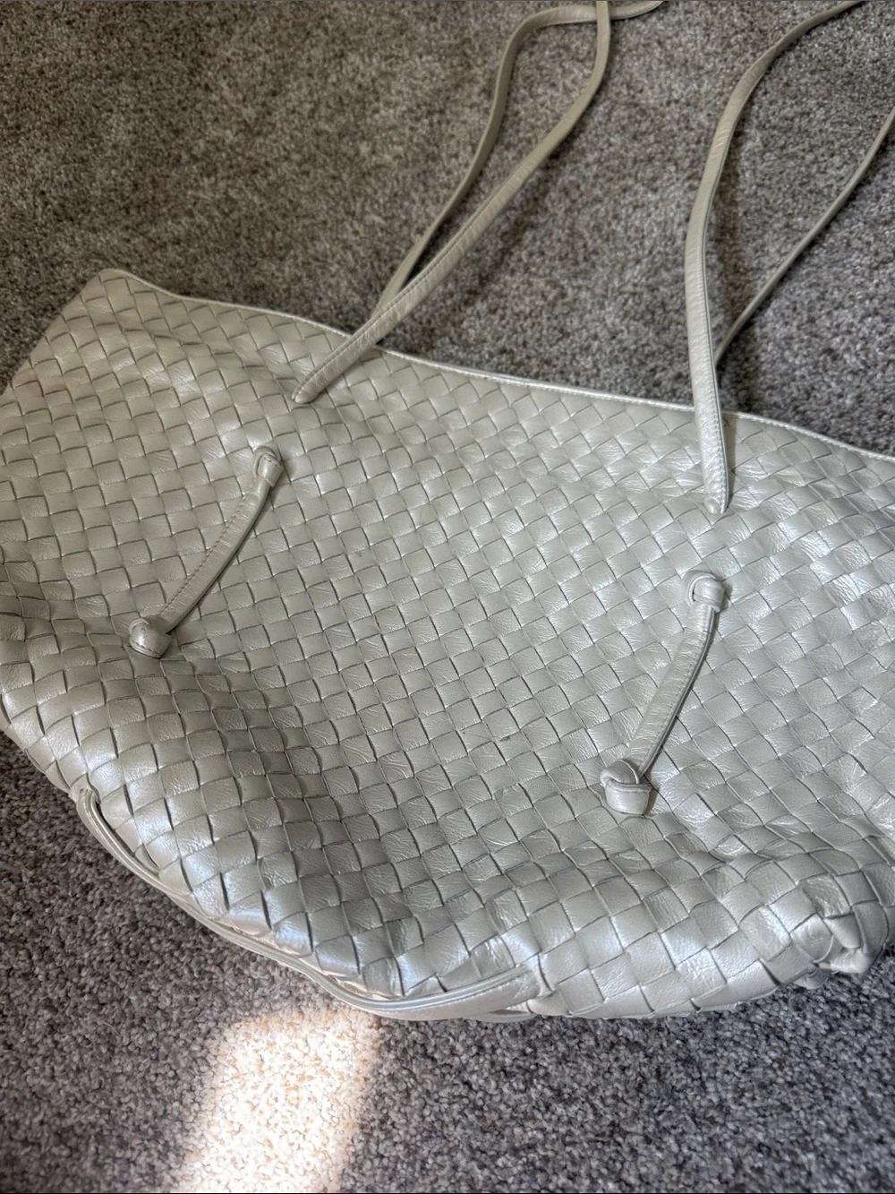 Bottega Veneta Woven Leather Tote in pearl white